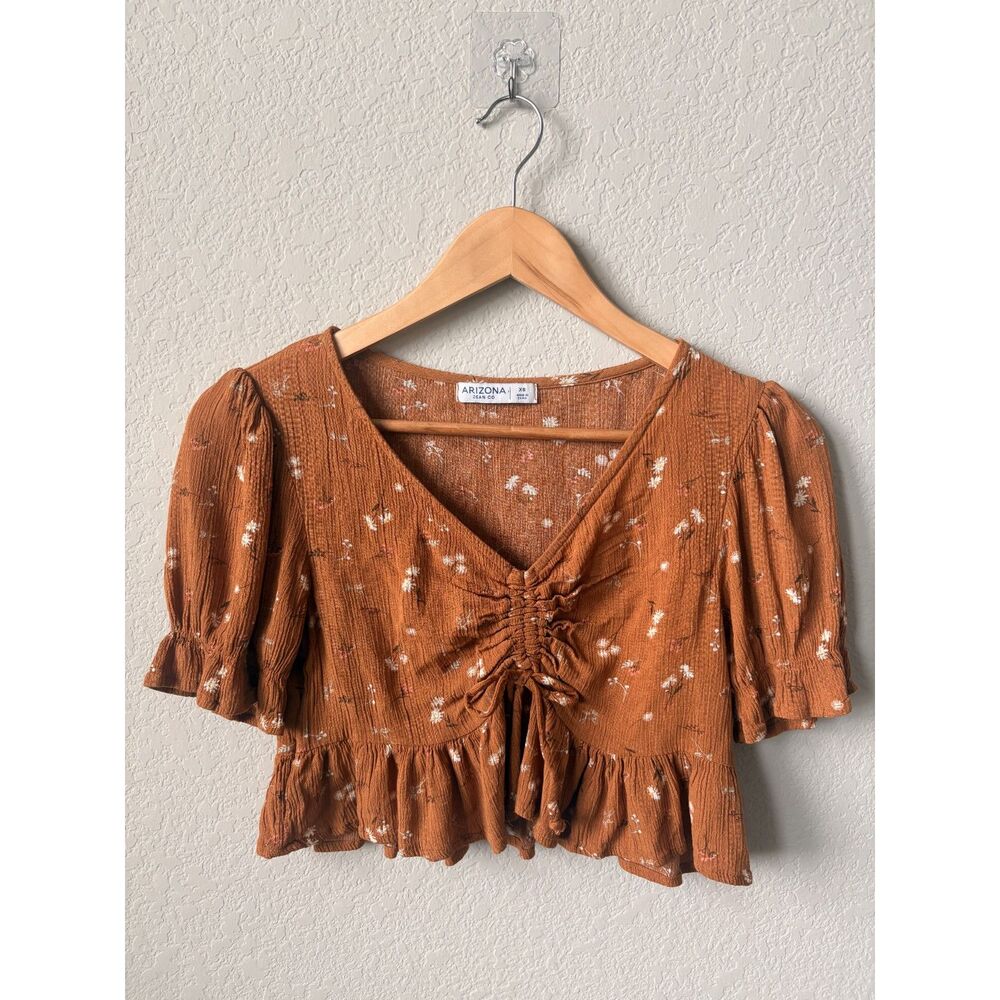 Arizona Jean Co. Floral Ruched Peplum Blouse, XS